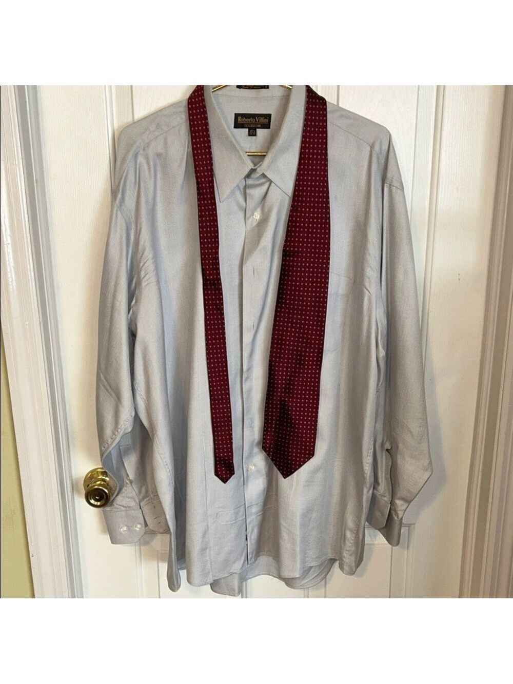 Roberto Villini gray Dress Shirt with red silk Tie. Size  18 1/2, 34-35.